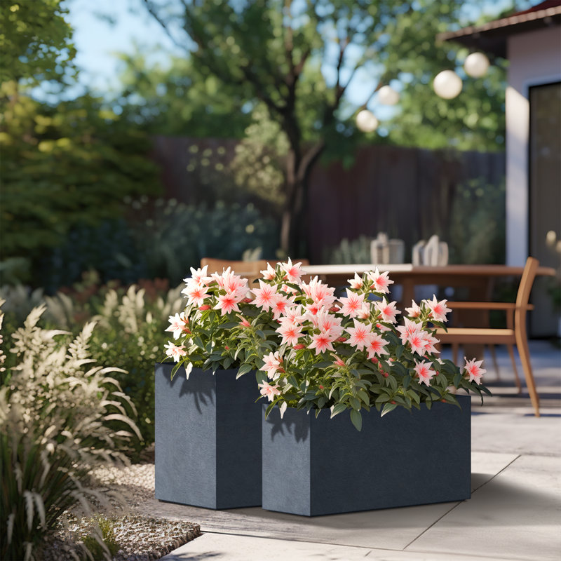 Ensemble de boîtes à fleurs en béton 2 pièces Kemya, Gris granite