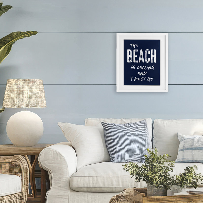 «Beach Is Calling Summer Sentiment», reproduction sous verre encadrée, lettrée et doublée, H 16 po x l 13 po
