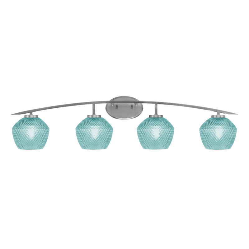 Barre d'éclairage de salle de bain 4 lumières avec verre texturé turquoise 6 po, Argent