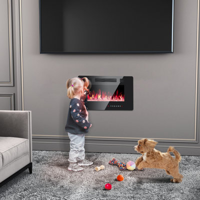 Recessed&Wall Mounted Electric Fireplace,750W/1500W,Remote Control With Timer, Adjustable Flame