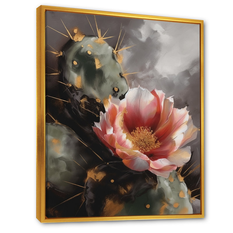 Impression sur toile de cactus orange et vert I - Floral, H 20 po x l 12 po, Cadre flottant doré