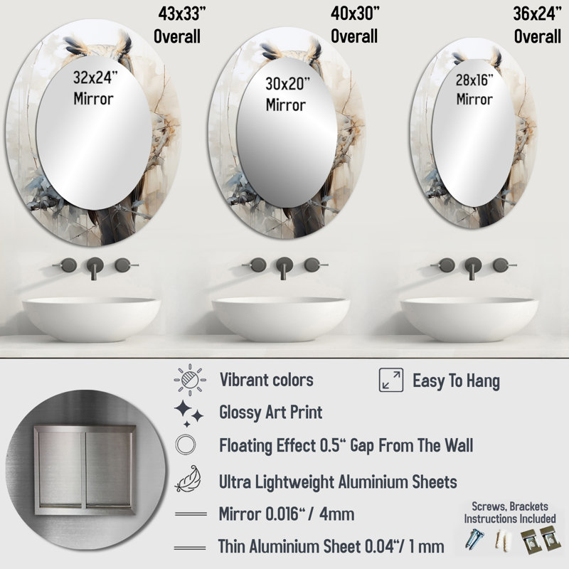 Miroir mural Wise And Watchful Majestic Owl I - Beige, H 43 po x l 33 po