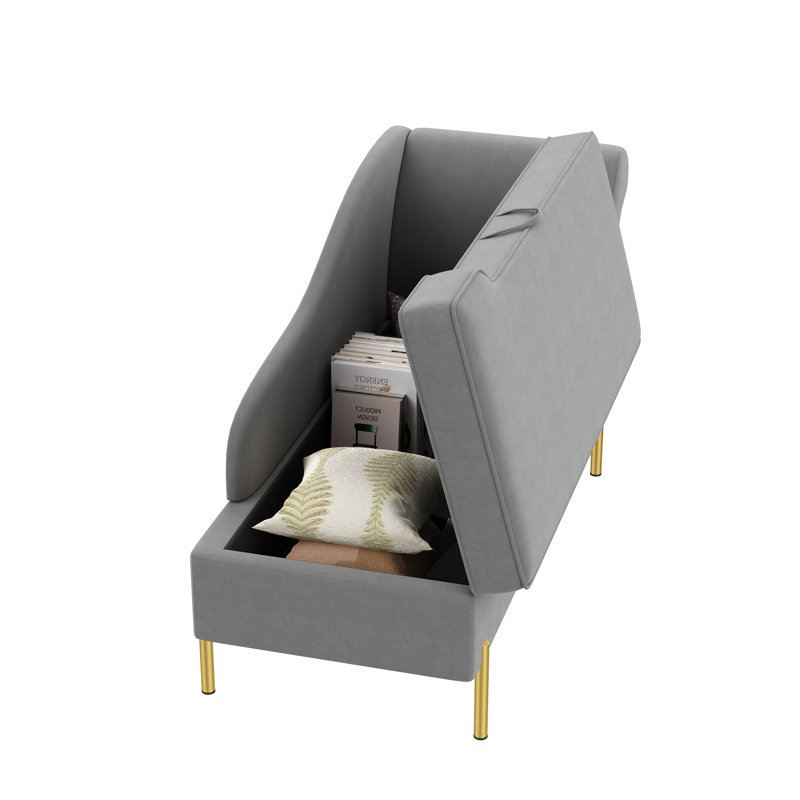 Chaise longue avec rangement en velours Yasmim, Gris