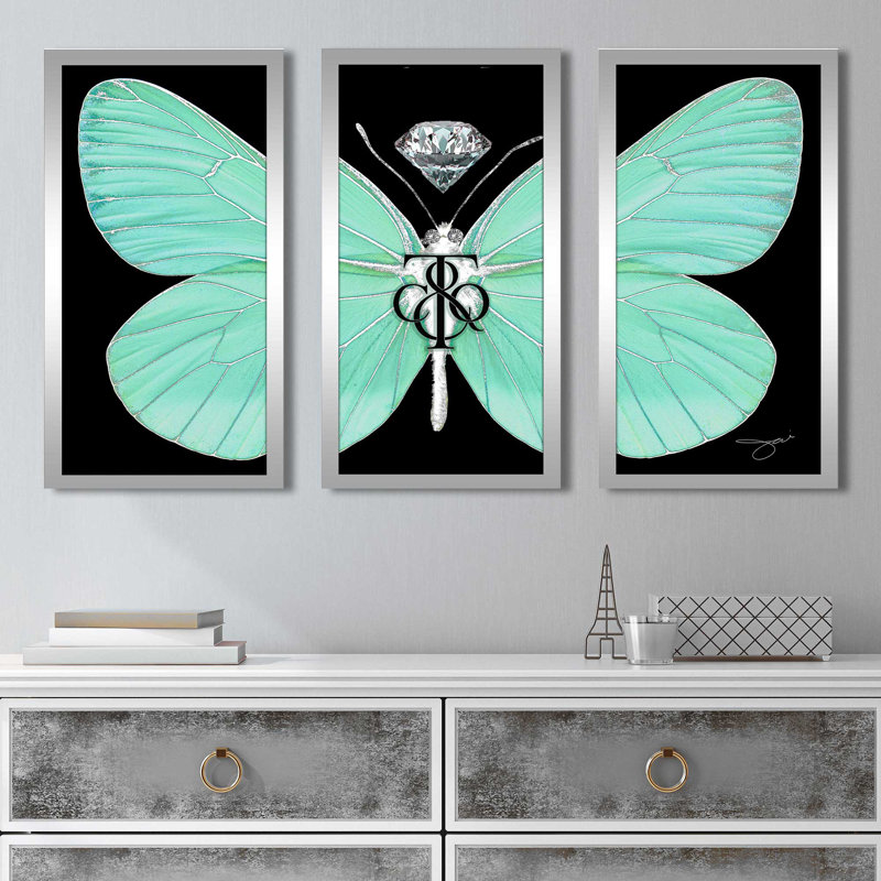 "Tiffany Butterfly" par Jodi - 3 pièces, encadré, L 40,5 po x H 25,5 po x P 1 po