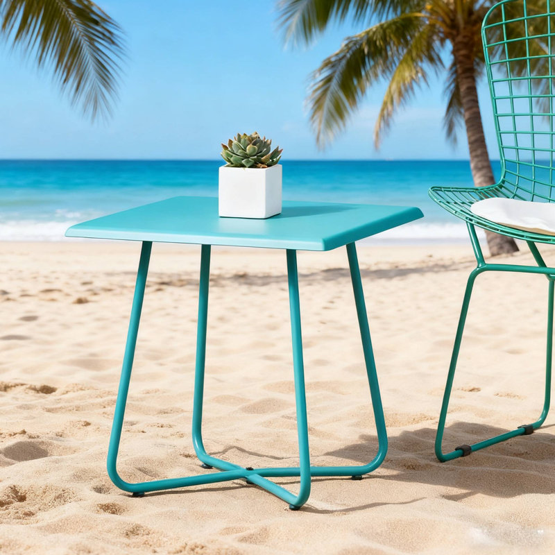 ALDER 18" Outdoor Side Table, Stylish Accent For Patio & Garden, Teal