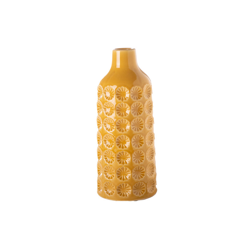 Vase en céramique avec bouche étroite, Jaune, H 13,5 po x l 5,5 po x P 5,5 po