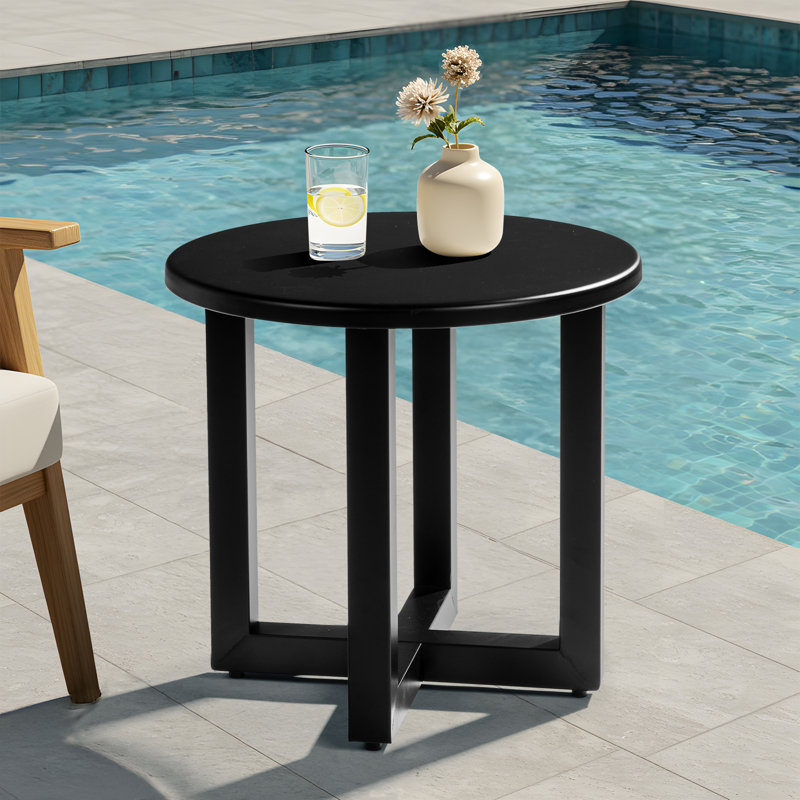 Table d'appoint de patio ronde en métal, Noir