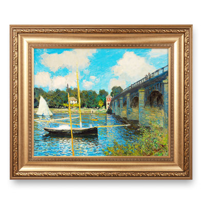 Le pont à Argenteuil par Claude Monet Format encadré: pouces, taille de l'image: pouces, reproductions classiques du monde pour HomeDecor, cadre doré large