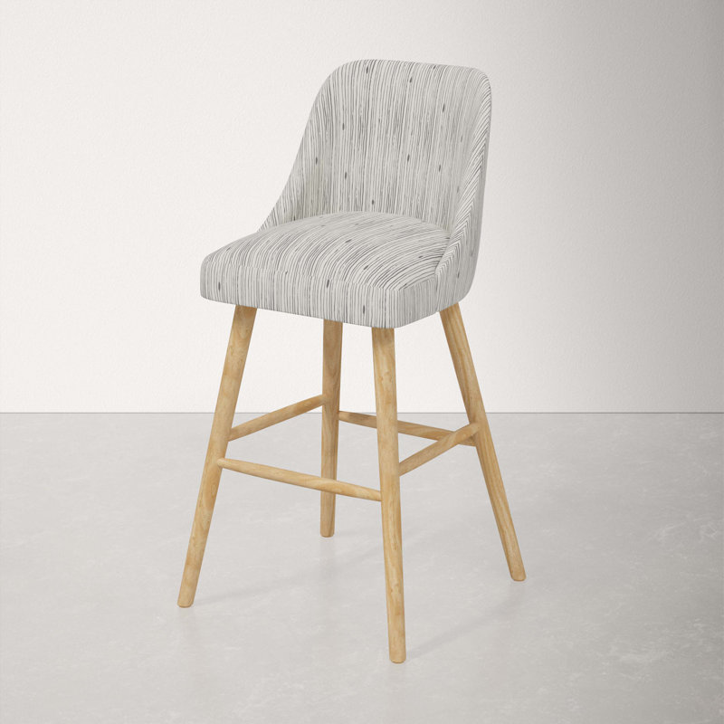 Tabouret de bar et de comptoir Gallie, Bois naturel, Tabouret de bar (siège d'une hauteur de 31 po), Rayures grises Shibori