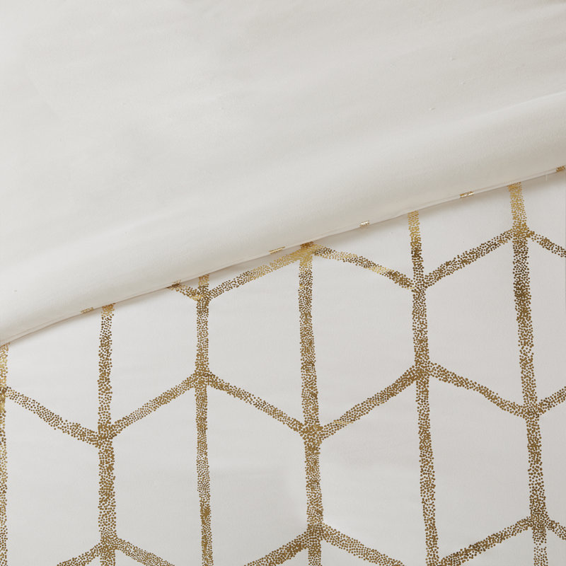 Ensemble de housse de couette Raina, Housse de couette simple TG + 1 taie décorative +, Ivoire / Doré