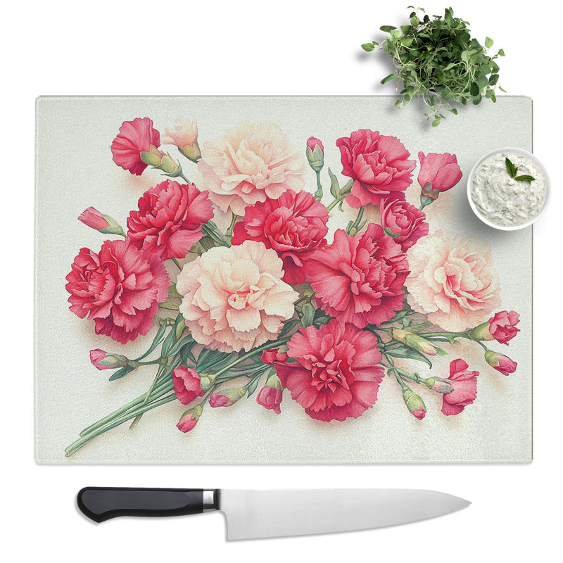 Carnation Flower Vol.5  Glass Chopping Board