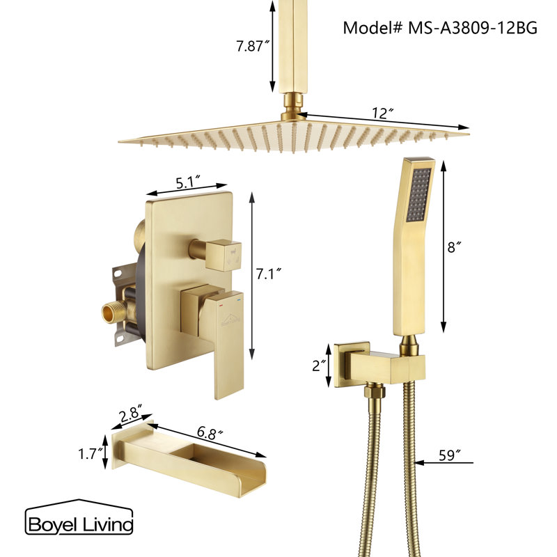 All-In-One Kit with Rough in-Valve, Brushed Gold