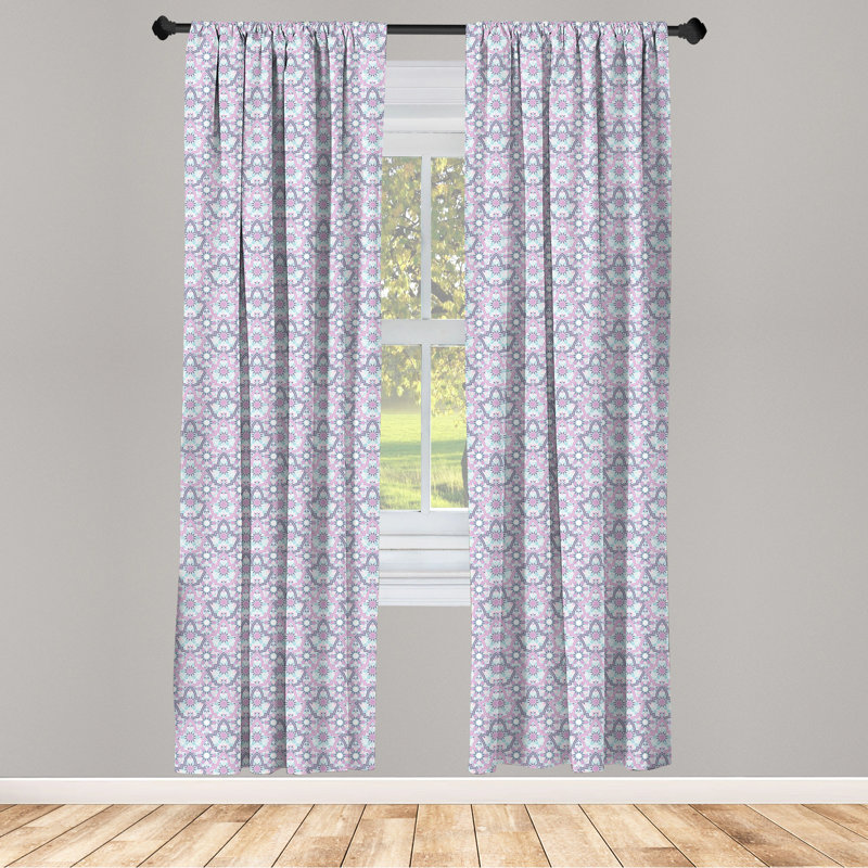 Blue Moroccan Floral Motif Rod Pocket Curtain Pair