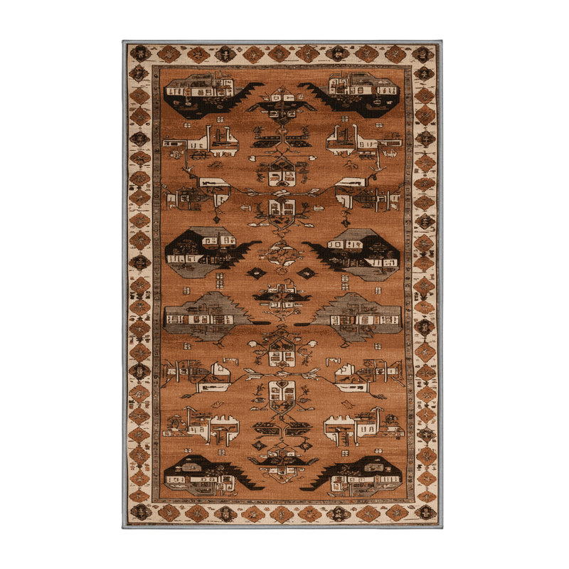 Machine Washable Turkish Brown Area Rug, Rectangle 5' x 8'