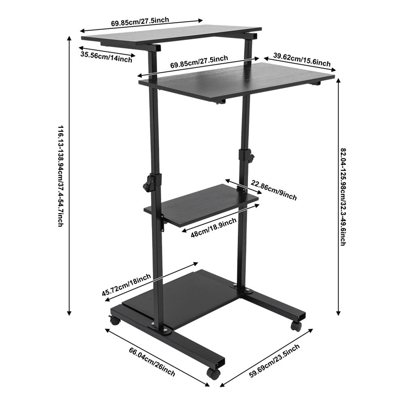 Standing Black Computer Desk 27” With Casters