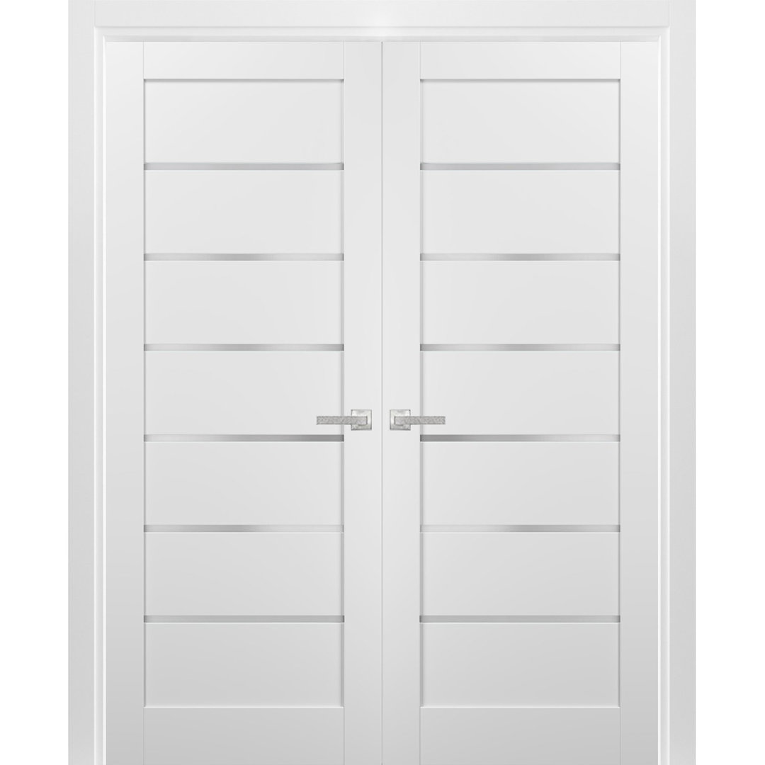 Quadro Frosted Glass French White Doors with Installation Hardware Kit SARTODOORS 