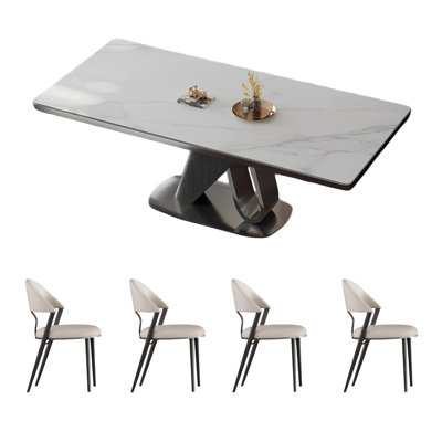 Simple rectangular rock plate table and chair set