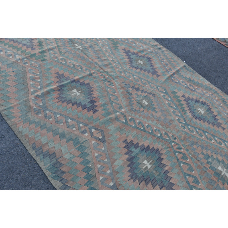 Tapis turc Oushak authentique avec motifs nomades et géométriques - orange / vert fait à la main