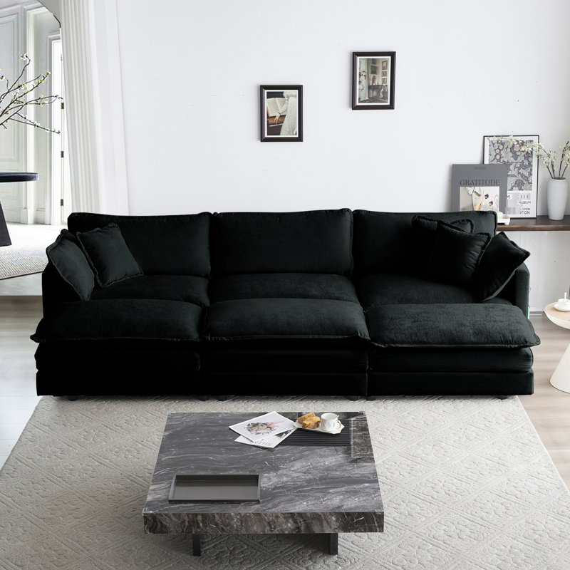 Canapé modulaire en U 6 super doux avec 3 repose-pieds et coussins - Structure en chenille avec 6 coussins en mousse