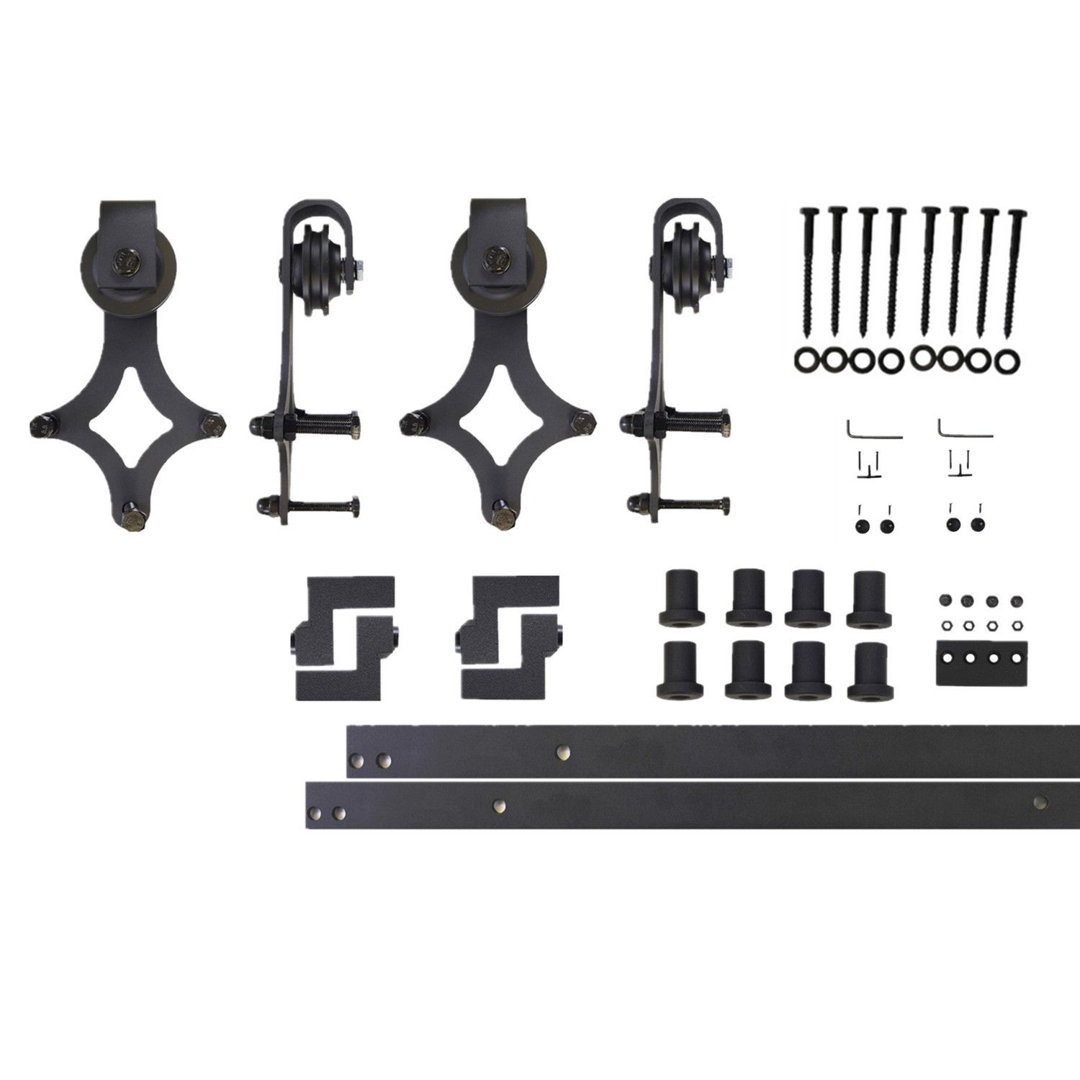 Diamond Design Black Rustic Non-Bypass Single Track Two Door Hardware Kit(Door Not Included) Vancleef Track