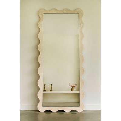 Deniz 35 in. x 79 in. Natural Stone Scallop Framed Mirror