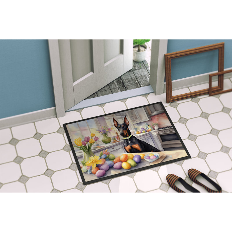 Decorating Easter Doberman Pinscher Doormat, 18" W x 27" L