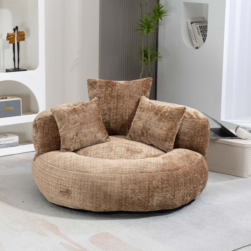 Fauteuil à billes à haut dossier avec 3 coussins Coolmore, Café chenille