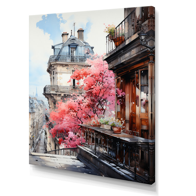 «Pink Paris Parisian Balconies I», reproduction sur toile, H 20 po x l 12 po x P 1 po, Toile tendue
