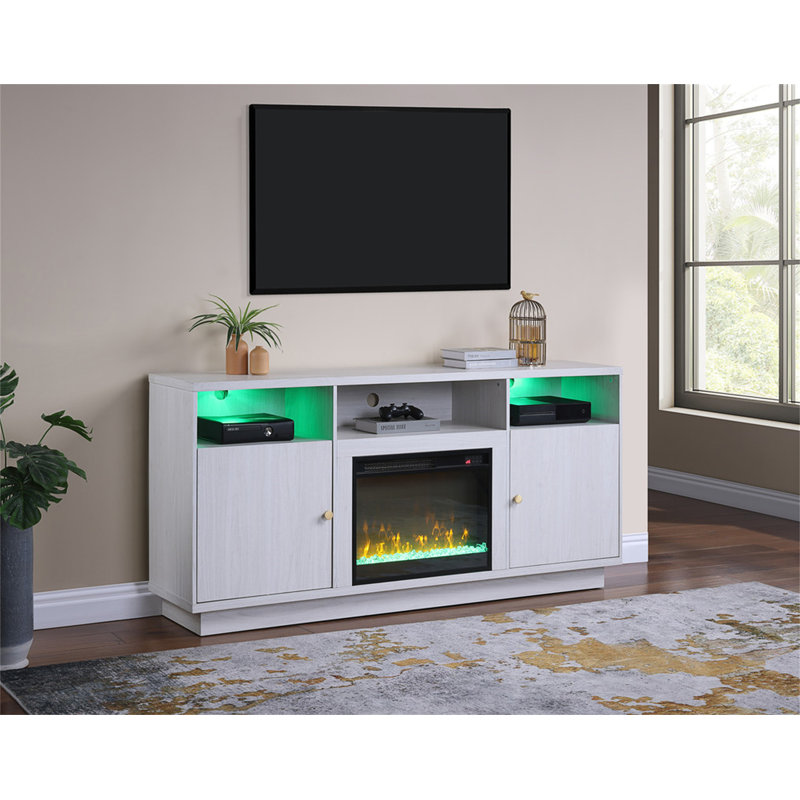 Console de meuble télé Ambrogio, Blanc/noyer