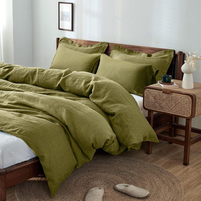 Ensemble de housse de couette 100% lin lavé 5 pièces (1 housse de couette et 2 taies décoratives et 2 taies d'oreiller)