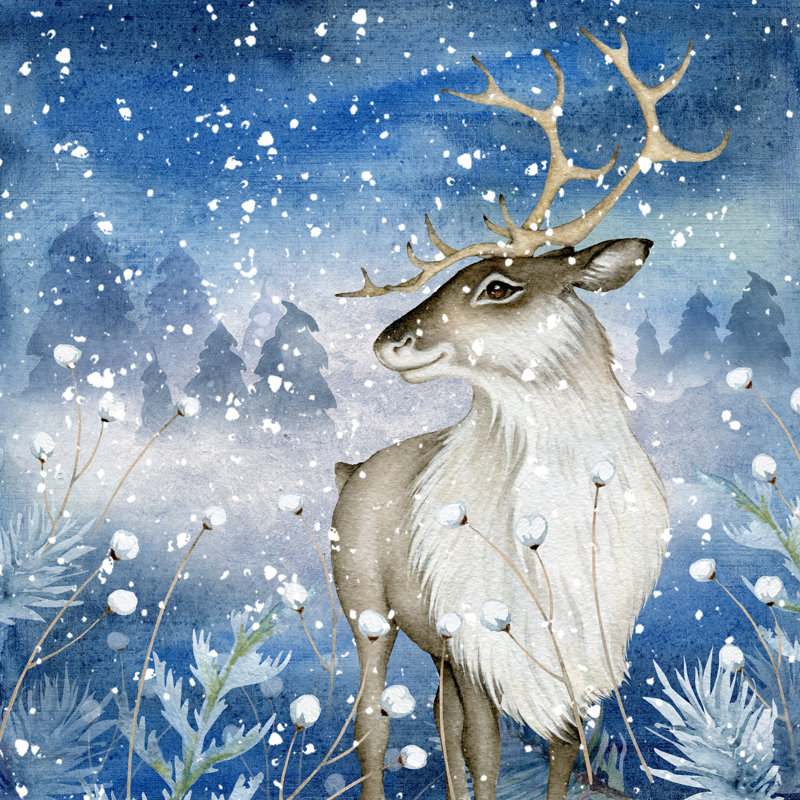«Reindeer on Snow», impression sur toile tendue, H 20 po x l 20 po