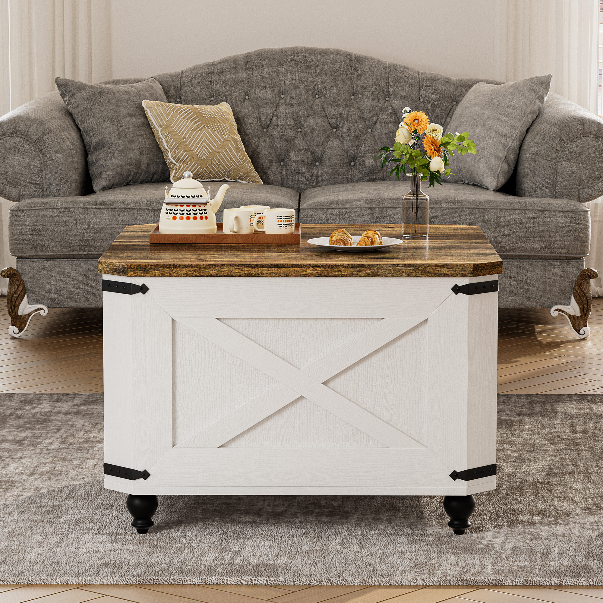 Ophelia & Co. Farmhouse Lift Top Coffee Table With Large Hidden Storage ...