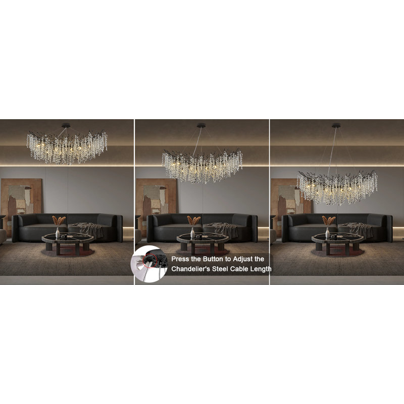 Tree Branch Snow Crystal Chandelier Lighting 47"L, Black/White