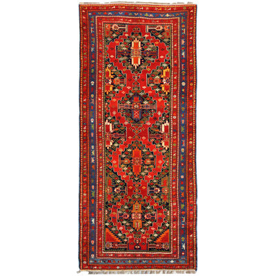 Karabagh One-of-a-Kind 4'5" X 10'3" 1910s Runner Wool Area Rug in