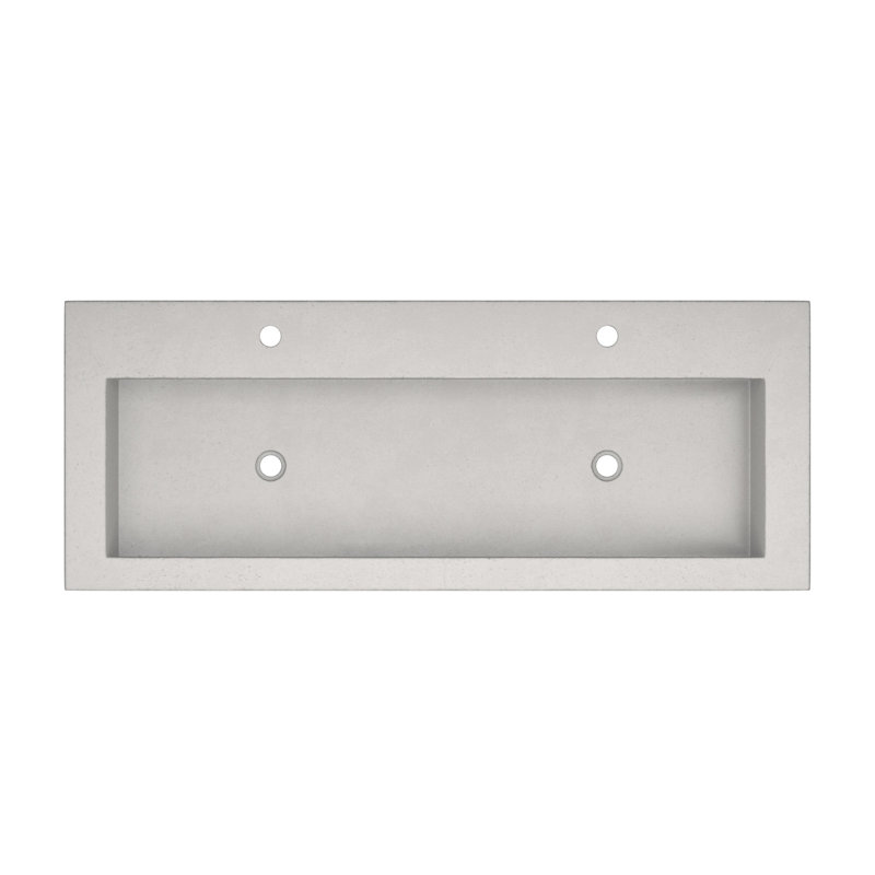 NativeStone Concrete Handmade Rectangular Drop-in Trough Bathroom Sink 48", Ash, Two Holes Faucet