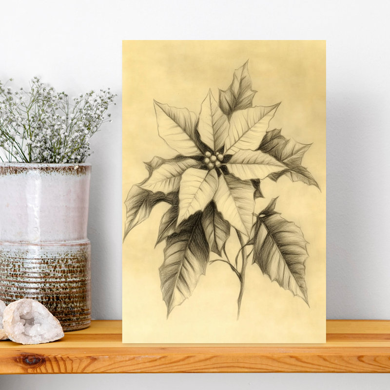 «Elegant Poinsettia», impression élégante de fleur de poinsettia traditionnelle rétro, art mural, 18" H x 12" W