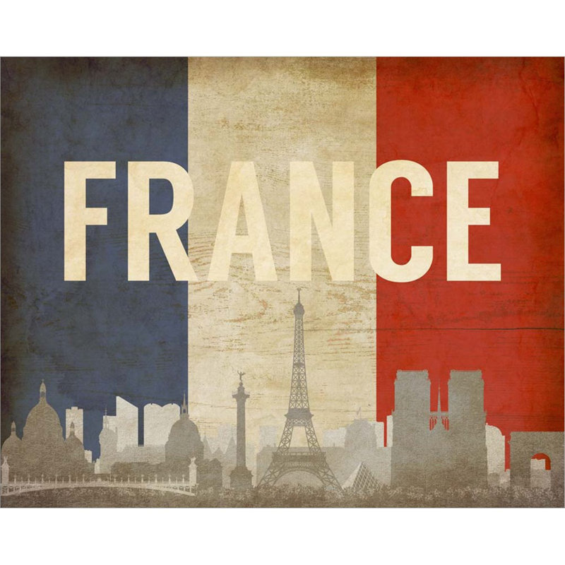 «Paris, France - Drapeaux et ligne d'horizon par Take Me Away», art mural sur toile
