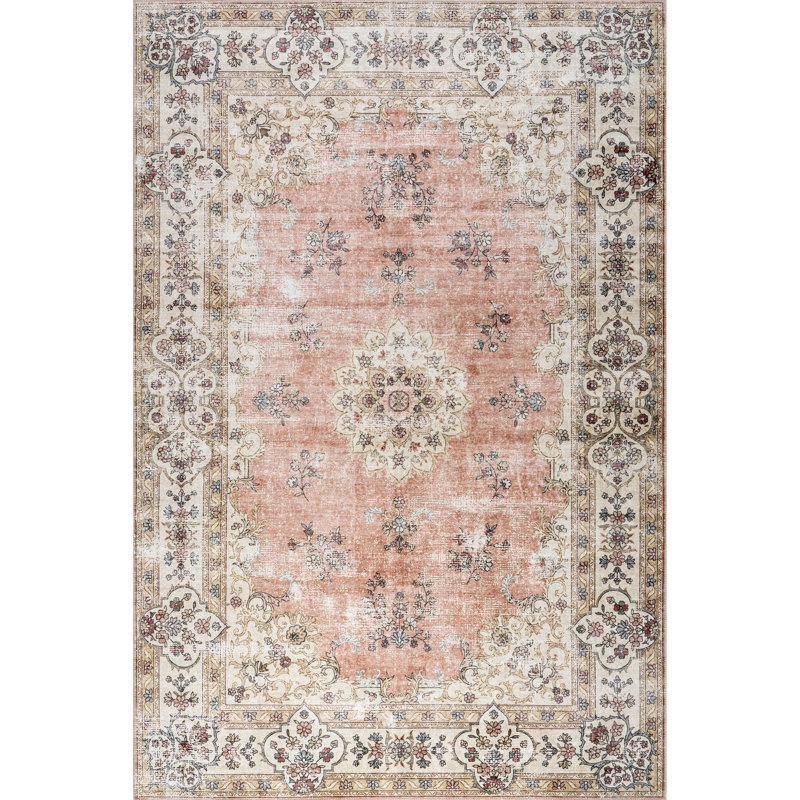 Kalkaska SplashGuard Persian Medallion Machine Washable Area Rug, Rectangle 8' x 10'