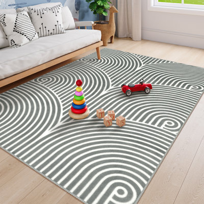 Tapis de sol lavable courbé Abstract Rainbow - Tapis en cachemire doux pour le salon, la chambre à coucher ou l'entrée