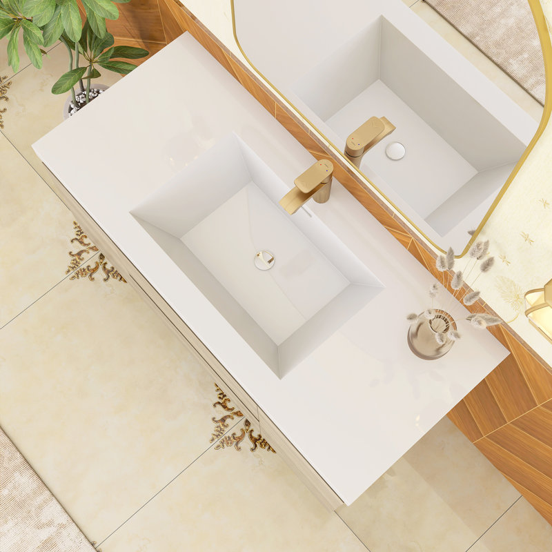 Meuble-lavabo mural simple lavabo de 120 cm avec comptoir en résine de pierre, Gris