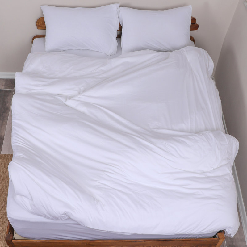 100% Cotton Jersey Knit Duvet Cover Set, White, King / California King Duvet Cover + 2 King Shams