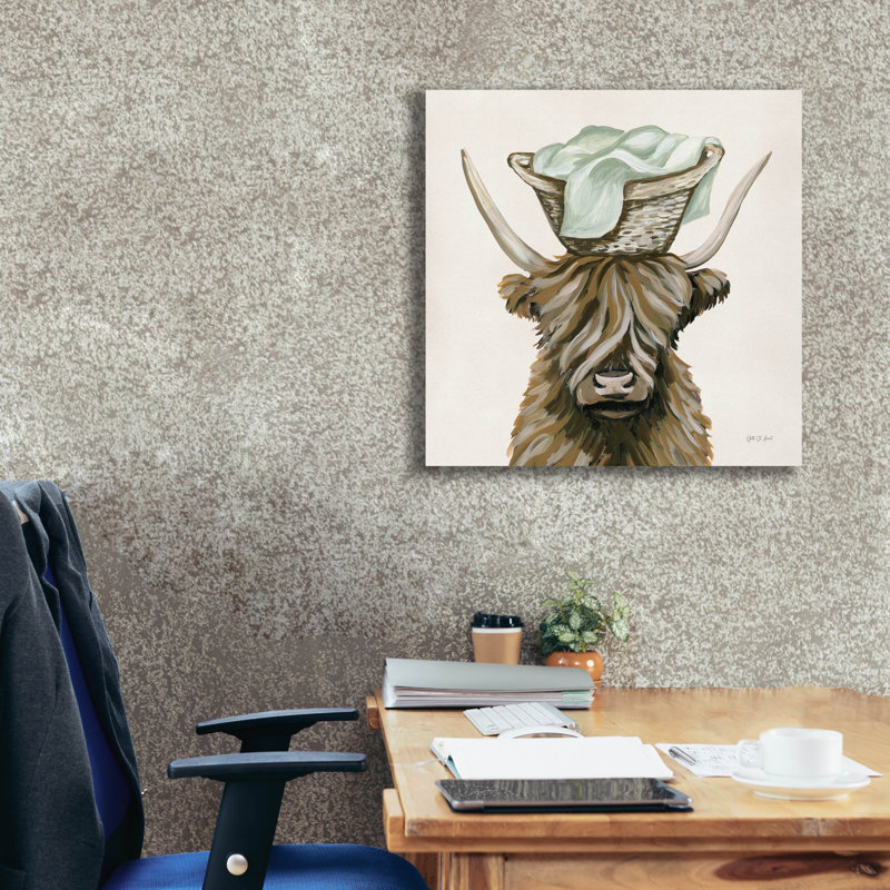 Toile épique Graffiti «Highland Cow Laundry Basket» par Yvette St. Amant, art mural 18 po x 18 po