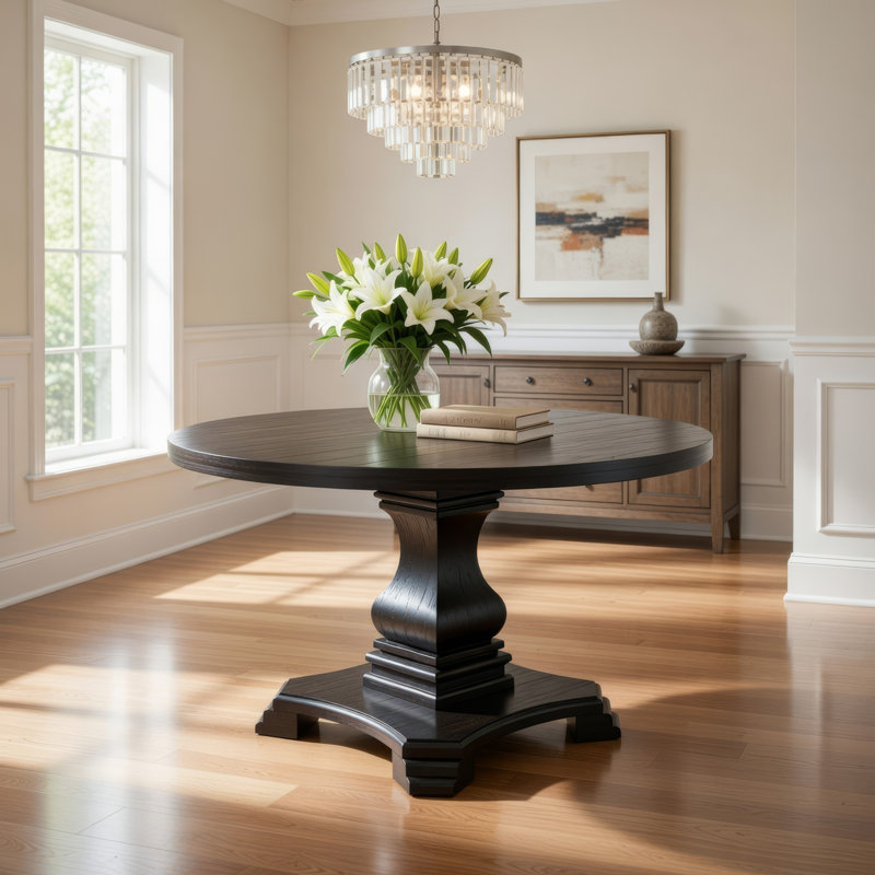 Colton Round Solid Wood Dining Table, Antique Black, Standard (30” Height)