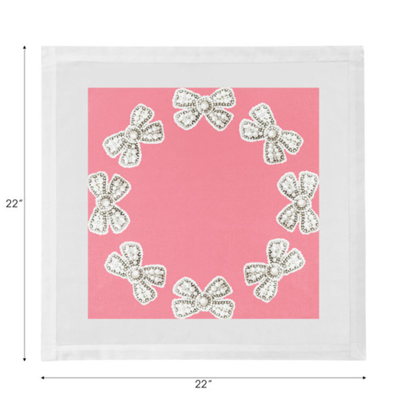 Pearl Bow Cotton Blend Square Napkins, Pink