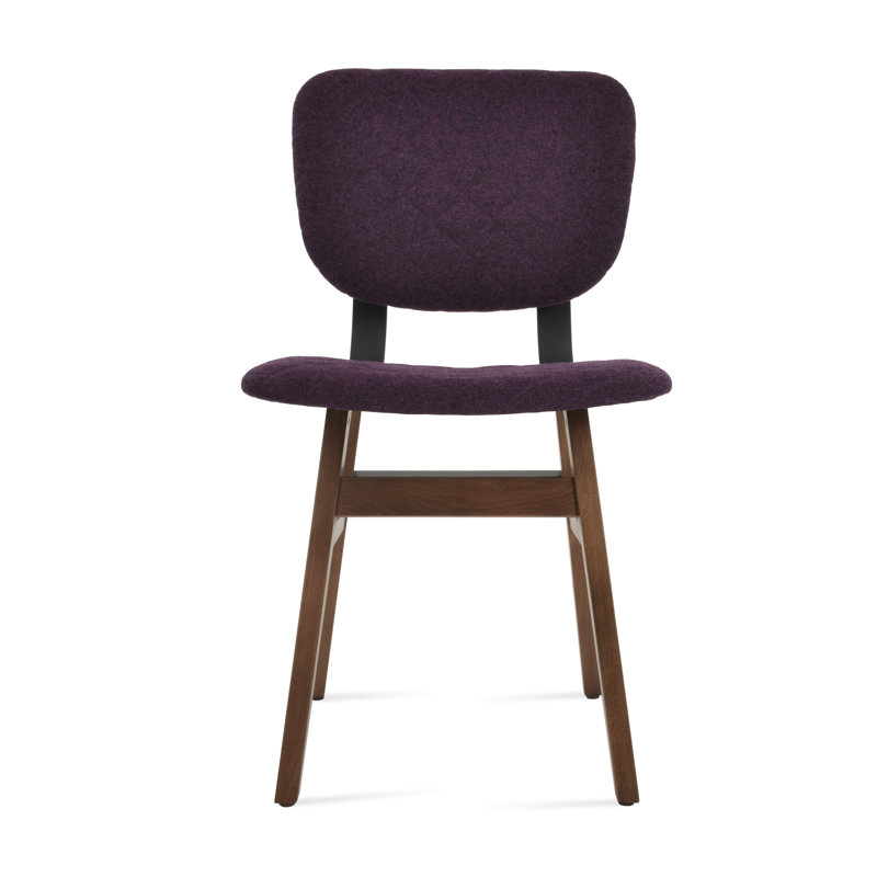 Hazal Wood Dining Chair in wool, Walnut, Deep Maroon Wool