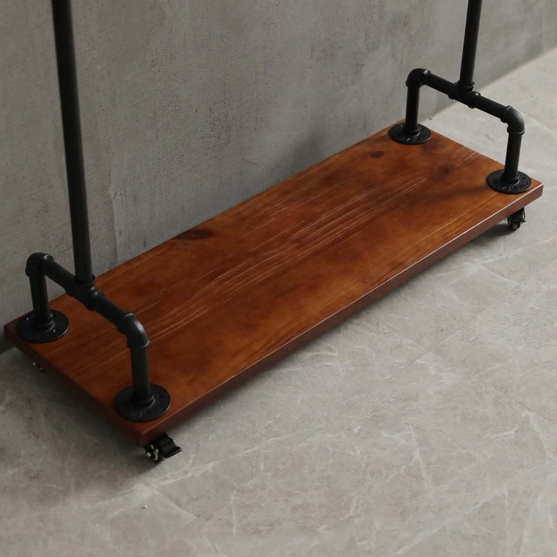 Portemanteau industriel sur roulettes, support à vêtements roulant avec tablettes à panneaux en bois massif, support à vêtements robuste, présentoir à vêtements pour chambre à coucher, salon