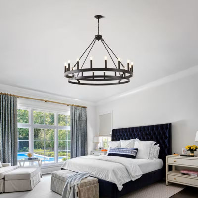 39-Inch 16-Light Traditional Wagon Wheel Chandelier - Matte Black Round Ceiling Fan Light Fixture With E12 ( Not Included), Detachable For Installation, Ceiling Light For & Ranchhouse Decor