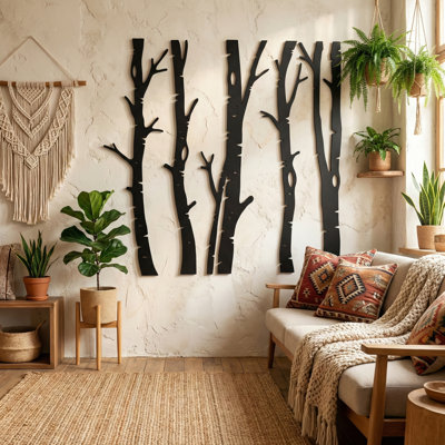 Art mural en métal 5 arbres, décoration murale en métal inspirée de la nature, œuvre d'arbre forêt rustique, décoration murale arbre Boho, conception unique d'extérieur et d'intérieur