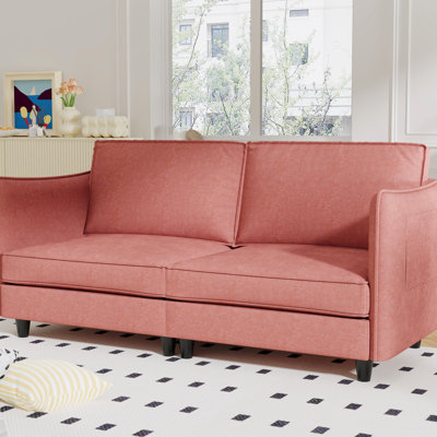 Canapé rouge 2 places, profondeur 185,5 cm, style milieu du siècle, structure en bois massif, garnissage à ressorts ensachés, confortable pour la chambre ou le bureau, avec accoudoirs et ensemble de montage facile. Canapé moderne et confortable en tissu, garnissage à ressorts.