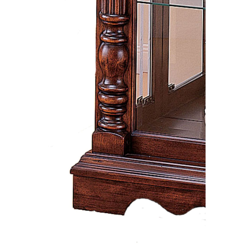 Elegant Cherry Transitional Style Lighted Curio Cabinet with Glass Shelves